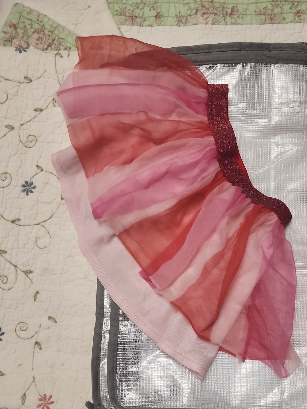 Pink and Red Layered Tulle Skirt with Glitter Waistband